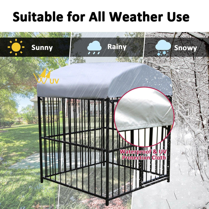 4.9'x4.9'x5.9' Outdoor Medium Wrought Iron Kennel Enclosure, Playpen Pet Kennel with Waterproof UV Resistant Cover and Security Lock, Black