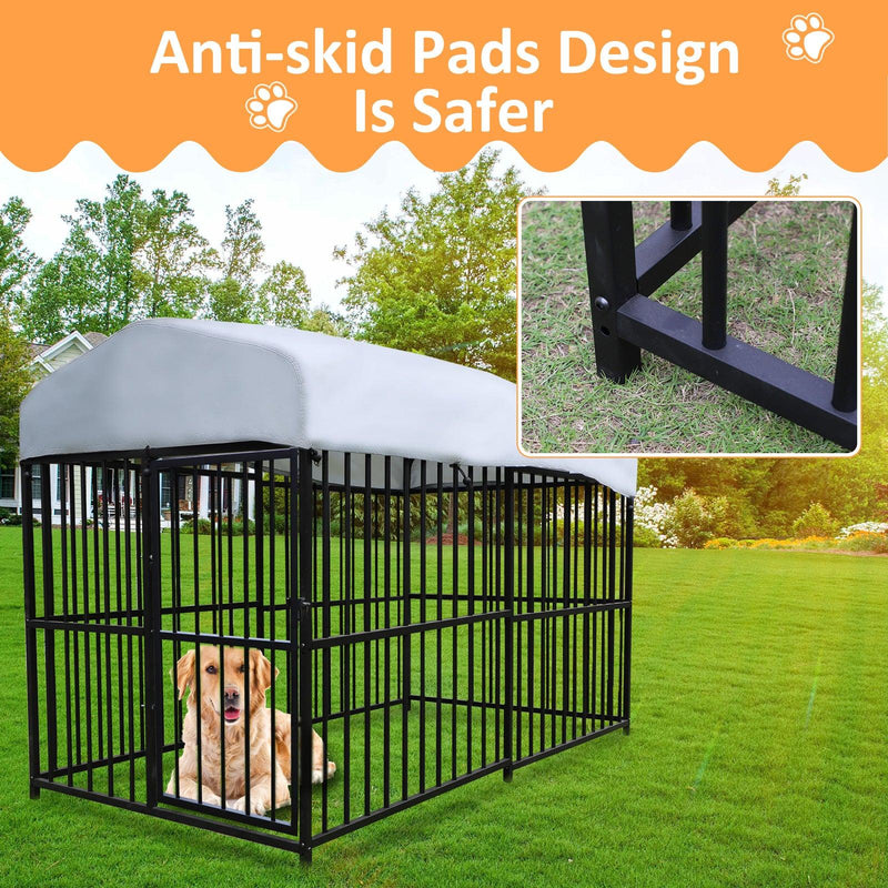 7.8'x4'x5' Outdoor Large Wrought Iron Kennel Enclosure, Heavy Duty Playpen Pet Kennel with Waterproof UV Resistant Cover and Security Lock, Black