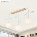 GobekUsa 3/5 Light Orb Island Ceiling Lamp with Milky Glass & Wooden Canopy - Modern & Simple Design