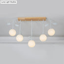 GobekUsa 3/5 Light Orb Island Ceiling Lamp with Milky Glass & Wooden Canopy - Modern & Simple Design