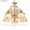 GobekUsa 3/5 Lights Chandelier Pendant Light - White and Gold Tiffany Style Stained Glass Mosaic Hanging Lamp Kit