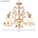 GobekUsa 3/5 Lights Chandelier Pendant Light - White and Gold Tiffany Style Stained Glass Mosaic Hanging Lamp Kit