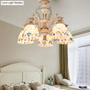 GobekUsa 3/5 Lights Chandelier Pendant Light - White and Gold Tiffany Style Stained Glass Mosaic Hanging Lamp Kit