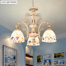 GobekUsa 3/5 Lights Chandelier Pendant Light - White and Gold Tiffany Style Stained Glass Mosaic Hanging Lamp Kit