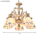 GobekUsa 3/5 Lights Chandelier Pendant Light - White and Gold Tiffany Style Stained Glass Mosaic Hanging Lamp Kit