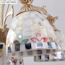 GobekUsa 3/5 Lights Chandelier Pendant Light - White and Gold Tiffany Style Stained Glass Mosaic Hanging Lamp Kit