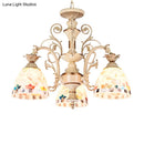 GobekUsa 3/5 Lights Chandelier Pendant Light - White and Gold Tiffany Style Stained Glass Mosaic Hanging Lamp Kit
