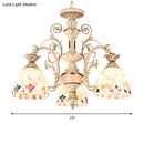 GobekUsa 3/5 Lights Chandelier Pendant Light - White and Gold Tiffany Style Stained Glass Mosaic Hanging Lamp Kit