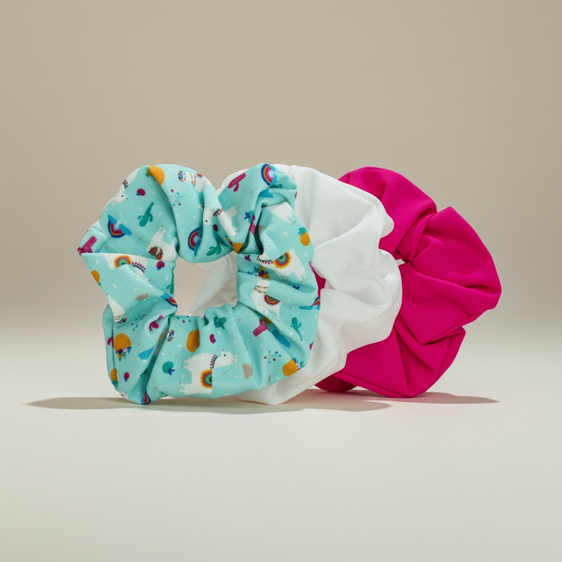 3 Pack Happy Llama Scrunchies | 80s Hair Tie Set