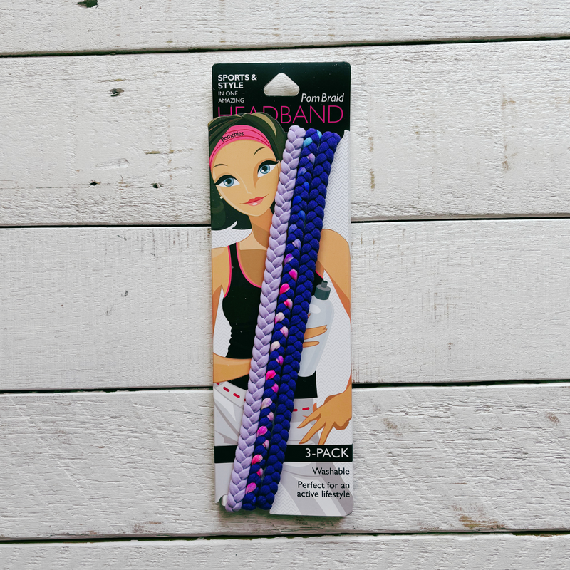 3 Pack Pom Braid Tie Dye | Nylon Headband Hair Accessory