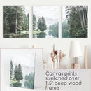 Green Forest River with Trees and Mountain. 3 Piece Wall Art by Wall Art Set