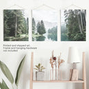 Green Forest River with Trees and Mountain. 3 Piece Wall Art by Wall Art Set