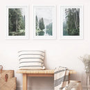 Green Forest River with Trees and Mountain. 3 Piece Wall Art by Wall Art Set