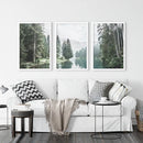 Green Forest River with Trees and Mountain. 3 Piece Wall Art by Wall Art Set