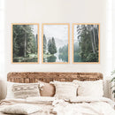 Green Forest River with Trees and Mountain. 3 Piece Wall Art by Wall Art Set