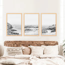Coastal Black White Photography Set. Waves, Rocky Beach by Wall Art Set