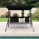 3-Person Porch Swing with Stand Outdoor Canopy Swing with Rattan Seat Back-Black by LJGDeals