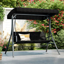 3-Person Porch Swing with Stand Outdoor Canopy Swing with Rattan Seat Back-Black by LJGDeals
