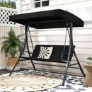 3-Person Porch Swing with Stand Outdoor Canopy Swing with Rattan Seat Back-Black by LJGDeals