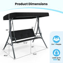 3-Person Porch Swing with Stand Outdoor Canopy Swing with Rattan Seat Back-Black by LJGDeals