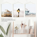 Surfer on the Sand Wall Art Set. Yellow Bus, Lifeguard Tower by Wall Art Set