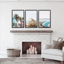 Summer Surfing Wall Art Set. Yellow Bus, Surfboards, Beach Cabins by Wall Art Set