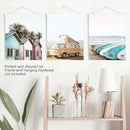 Summer Surfing Wall Art Set. Yellow Bus, Surfboards, Beach Cabins by Wall Art Set