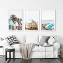 Summer Surfing Wall Art Set. Yellow Bus, Surfboards, Beach Cabins by Wall Art Set