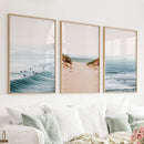 Modern Beach Set of 3 Posters. Sandy Beach, Waves, Surfers by Wall Art Set
