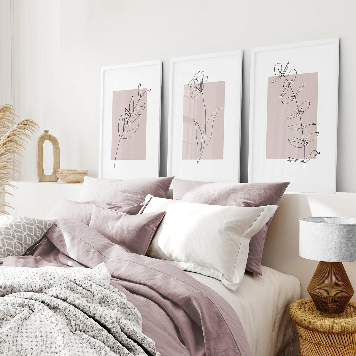 Blush Pink Botanical Line Art Print Set of 3, photo 3 of 9