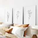 Minimalist Black White Botanical Line Art. Set of 3 Prints by Wall Art Set