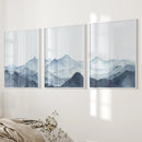 Blue Abstract Watercolor Mountain 3 Piece Decor by Wall Art Set