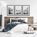 Glacier National Park. US Black White Mountain Lake Prints by Wall Art Set