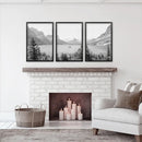 Glacier National Park. US Black White Mountain Lake Prints by Wall Art Set
