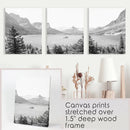 Glacier National Park. US Black White Mountain Lake Prints by Wall Art Set
