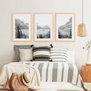 Glacier National Park. US Black White Mountain Lake Prints by Wall Art Set