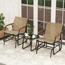 3-Piece Outdoor Glider Bistro Set with Tempered Glass Top and Metal Frame-Coffee by LJGDeals
