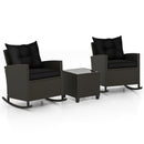 Patio Rattan Roker Chairs with Tempered Glass Table and Soft Cushions for Backyard Poolside Porch