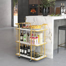 3-Tier Metal Kitchen Storage Serving Cart Trolley with Marble Tabletop and Handles-Golden by LJGDeals