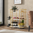 3-Tier Metal Kitchen Storage Serving Cart Trolley with Marble Tabletop and Handles-Golden by LJGDeals