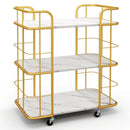 3-Tier Metal Kitchen Storage Serving Cart Trolley with Marble Tabletop and Handles-Golden by LJGDeals