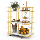 3-Tier Metal Kitchen Storage Serving Cart Trolley with Marble Tabletop and Handles-Golden by LJGDeals
