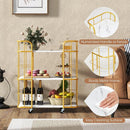3-Tier Metal Kitchen Storage Serving Cart Trolley with Marble Tabletop and Handles-Golden by LJGDeals