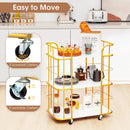 3-Tier Metal Kitchen Storage Serving Cart Trolley with Marble Tabletop and Handles-Golden by LJGDeals