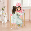 Kids Vanity Set Rabbit Makeup Dressing Table Chair Set with Mirror and Drawer by LJGDeals