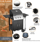 3 Hearth Propane Gas Grill, 355 Sq. Inch Cooking Area, Outdoor Camping Picnic, Black