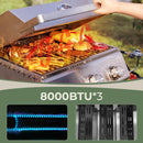 3-Burner Tabletop Portable Propane Gas Grill with Detachable Griddle,24,000 BTU Compact Outdoor BBQ TG0130K