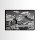 Lonesome Canyon Arizona Framed Canvas Print, Cowboy Print, Black and White Photography Wall Art, Country Farmhouse Decor, Metal Print