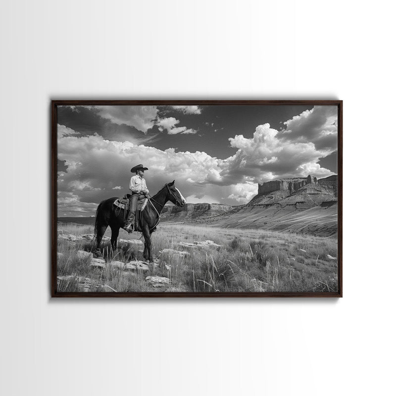 Arizona Cowboy Black and White Photography Print, Framed Canvas Print or Metal Art, Western Decor, Country Art, Living Room Art