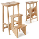 3-in-1 Rubber Wood 3 Tier Folding Step Stool Ladder Storage Shelf-Coffee by LJGDeals